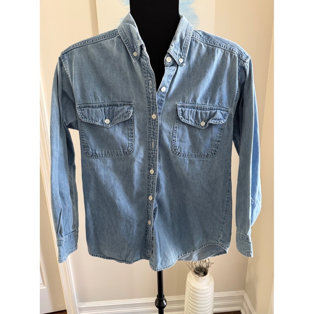 Vintage Erika Petites Light Wash Denim Button Down Shirt Cotton Blue PM